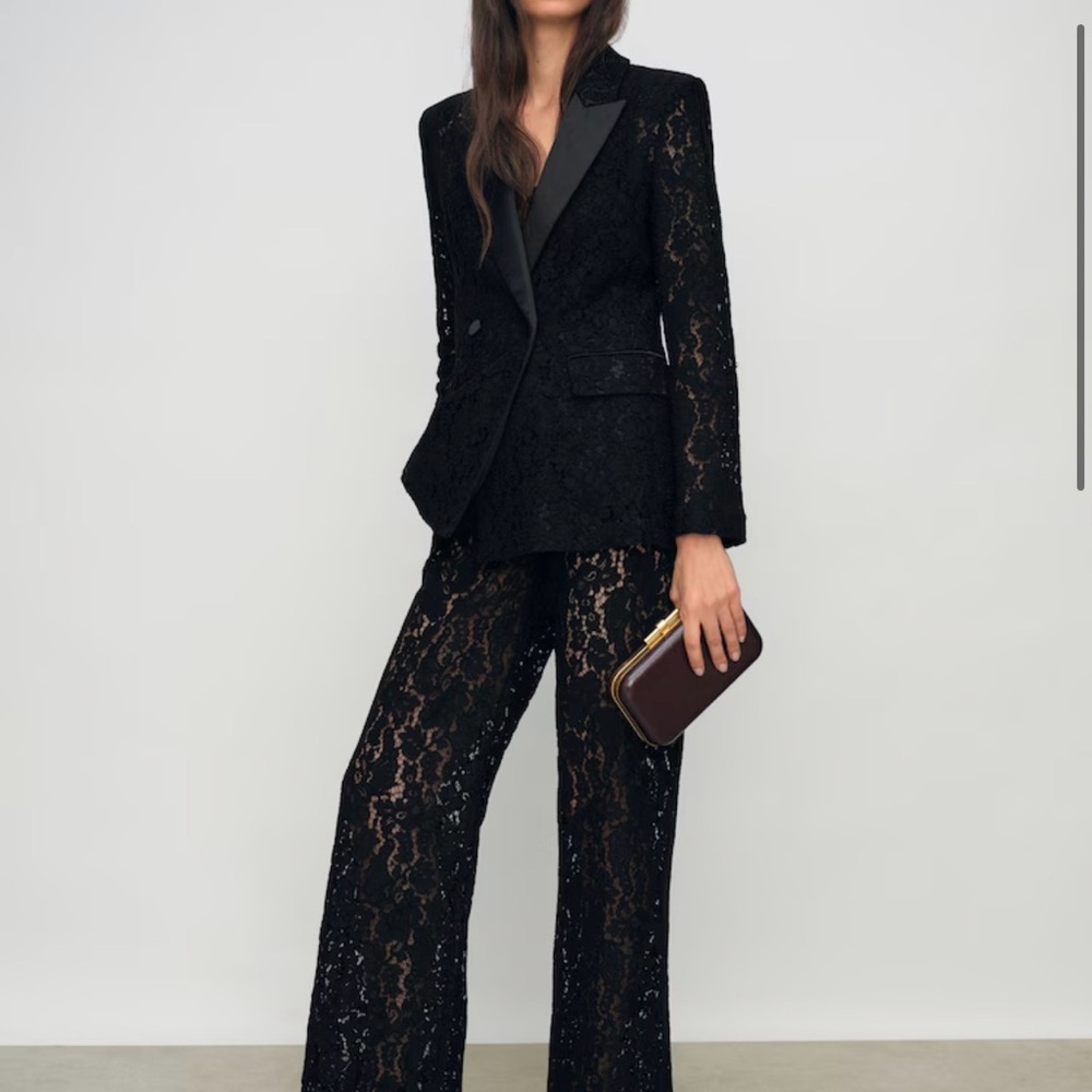Reiss Black Lace Wide-Leg Pants.